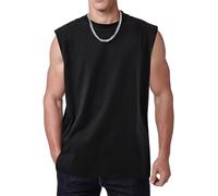 SnowElve Mens Workout Tank Tops Sleeveless Tee Shirts Men Muscle Shirt Gym Acid Wash T Shirts Running Beach Loose Fit Tee, A-black, Large