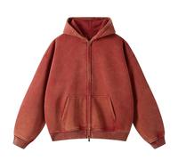SnowElve Mens Zip Up Hoodie Women Full Zip Fleece Sweatshirts Vintage Acid Wash Oversized Hoodies Sweatshirt Streetwear, Red, X-Large