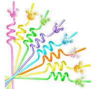 Snowfall 12 Pcs Glitter Mouse Ear Straws, Princess Theme Crazy Silly Straw for Kids Birthday Party Favors Supplies, Reusable Plastic Drinking Straws for Boys Girls Party Decoration School Gift (Mouse)
