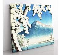 Snowfall on Mount Fuji by Tsuchiya Koitsu Asian Japanese Canvas Wall Art Print Ready to Hang, Framed Picture for Living Room Bedroom Home Office Décor, 35x35 cm (14x14 Inch)