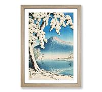Snowfall on Mount Fuji by Tsuchiya Koitsu Framed Print | A2 Oak Framed Wall Art | Ready to Hang | Modern Landscape Picture | Living Room Bedroom Lounge Office