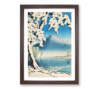 Snowfall on Mount Fuji by Tsuchiya Koitsu Framed Print | A2 Walnut Framed Wall Art | Ready to Hang | Modern Landscape Picture | Living Room Bedroom Lounge Office