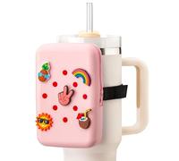 Snowfall Silicone Water Bottle Pouch for Stanley Cup 20/30/40 OZ, Anti-Slip Water Bottle Bag with Elastic Strap for Gym, Hiking and Running, 20-40 OZ Bottle Pocket for Cards, Keys, Phones (Pink)