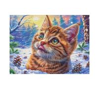 Snowfield Tabby Cat 500 Piece Jigsaw Puzzle for All Ages Easter Gift Idea Family Gathering Durable Pieces Stress Relief Home Decor 500 PCS