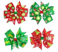 Snowflake and Christmas Tree Hair Bows Clips Slides Grips 3" inch Xmas Hair Accessories - 4 Pack