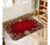 Snowflake Area Rug, Christmas Elegant Floral Swirl Xmas Red Non-Slip Doormat Rectangle Print Accents Rug Bathroom Entryway Kitchen Bedside Decor 2' X 3'