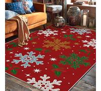 Snowflake Area Rug, Christmas Festive Holly Star Christmas Red Low Pile Soft Rectangle Carpet Stain Resistant Rugs for Living Room Bedroom Under Bed Apartment Decor 5' X 7'
