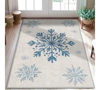 Snowflake Area Rug, Winter Cozy Leaf Dot Winter Blue Non-Slip Backing Soft Doormat Throw Rug Stain Resistant Laundry Room Bathroom Doorway Entryway Decor 3' X 5'