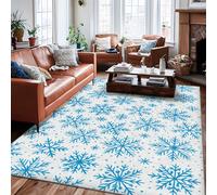 Snowflake Area Rug, Winter Festive Dot Pattern Winter Blue Non-Slip Backing Aesthetic Rectangle Home Floor Carpet Rugs for Living Room Bedroom Hallway Desk Office Decor 6' X 9'