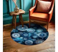 Snowflake Area Rug, Winter Modern Circle Star Winter Blue Low Pile Sponge Edge Binding Doormat Throw Rug Circle Bathroom Bedside Entryway Door Decor 3' X 3'