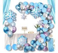 Snowflake Balloon Garland Arch kit 90 Pack Snowflake Balloons for Winter Wonderland, Holiday, Christmas, Snow Princess Birthday Party Decorations Garland Balloon with Purple White Blue