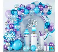 Snowflake Balloon Garland Arch Kit 94Pcs Frozen Birthday Party Decorations Metallic Blue Purple Silver Snowflake Foil Balloon for Winter Wonderland, Christmas, Holiday, Baby Shower, Snow Princess Girl