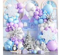 Snowflake Balloons Frozen Garland Arch Kit Purple Blue & White Snowflake Balloons Explosion Star for Winter Wonderland Girls Birthday Decoration Frozen Birthday Party Decorations