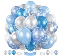 Snowflake Balloons Pearl Blue White Silver Balloons Winter Metallic Blue Silver White Snowflake Balloon Set for Princess Snow Wonderland Ice Birthday Baby Shower Wedding Christmas Party Decorations