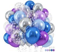 Snowflake Balloons Set, 60Pcs 12 Inch Pastel Blue Light Purple Metallic Silver Balloon with Transparent Snowflake Confetti Balloons for Ice Snow Theme Party Winter Birthday Party Decorations