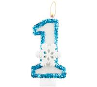 Snowflake Birthday Candles, Glitter 1st Birthday Number Candle, Snowflake Number 1 Candles for Cake, Blue White Frozen Cake Candles Toppers for Girls Frozen Themed Party Decorations