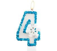 Snowflake Birthday Candles, Glitter 4th Birthday Number Candle, Snowflake Number 4 Candles for Cake, Blue White Frozen Cake Candles Toppers for Girls Frozen Themed Party Decorations