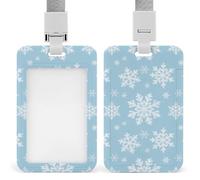 Snowflake Blue Id Badge Holder with Breakaway Lanyard Abs Plastic Name Tag Holder Vertical Clear Front Window Push Slide Card Protector Gift for NurseTeacher Office Staff & Events