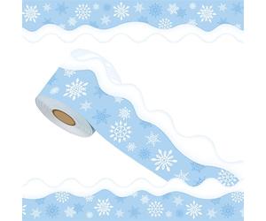 Snowflake Border Trim, Light Blue Winter Design, Scalloped Edge, Classroom Bulletin Board Decoration