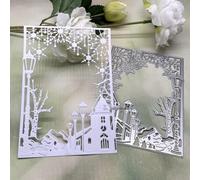 Snowflake Castle Rectangular Frame Metal Die Cuts, Christmas Stencils DIY Crafts Cards Cutting Dies Cuts for DIY Embossing Card Making Photo Decorative Paper Dies Scrapbooking
