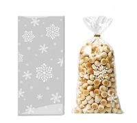 Snowflake Cellophane Bags,50 Pieces DIY Biscuit Cookie Bags,White snowflake Candy Bag for Christmas and Girls Boys Birthday Party Supply