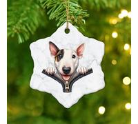 Snowflake Ceramic Christmas Ornaments 2024 Bull Terrier Funny Zipper Peeking Dog Ornaments for Christmas Tree Hanging Decorations Holiday Keepsake Xmas Souvenir Memorial New Year Dog Dad Gifts