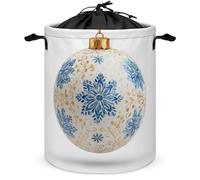 Snowflake Christmas Ball Laundry Basket Laundry Hamper Round Collapsible Drawstring Clothes Hamper for Bedroom Bathroom