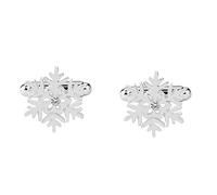 Snowflake Christmas Pair Cufflinks for Men Crystal Cubic Zirconia Winter Frozen Flower Tie Bar Clips Cuff Links Fashion Jewelry Gifts Xmas Festive 2Pcs
