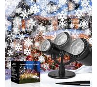 Snowflake Christmas Projector Lights Outdoor, Timer Triple Head Snowflake Projector Light, Waterproof LED Rotating Snowfall Projection Light for Holiday Party Outdoor Christmas Decoration