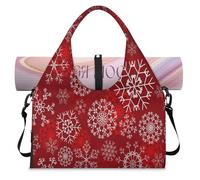 Snowflake Christmas Sports Duffle Bag with Shoe Compartment Red Snowflake Weekend Overnight Bags Tote Cabin Luggage Bag for Gym Yoga Travel