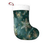 Snowflake Christmas Stocking, Winter Festive Gold Sparkle Christmas Teal Xmas Stocking Gifts for Home Fireplace Tree Banister Office Shop Holiday Decor 11x18 Inch