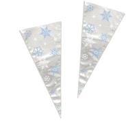 Snowflake Cone Cellophane Gift Bags with Tie Festive Xmas Party Favor Bags for Sweets, Chocolates & Treats Perfect for Christmas Parties, Weddings & Gift Giving Pack of 3-60pcs