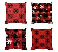 snowflake Cushion Covers 80cm x 80cm Set of 4, Linen Sofa Cushions grid Square Decorative Pillows Waterproof, Sofa pillows with Invisible Zipper, for Bed Livingroom Bedroom Patio Chair a-891