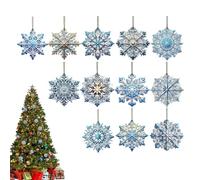 Snowflake Decorations | 24 Pieces Blue Double Sided Pendant | 2D Christmas Tree Decoration | for Winter Party, Snowscape, Birthday, Holiday, Home and Office