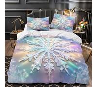 Snowflake design 3D Print 3 Piece Duvet Cover Winter crystal art style Comforter Cover Set Ultra Soft Microfiber Hidden Zipper for Kids Teens Boys Girls Men Super king（260x220cm）
