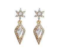 Snowflake Diamond Drop Earrings for Women, Crystal Flower Top with Pendant Bottom, Glamorous Evening Style for Party Formal
