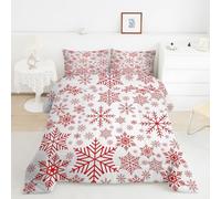 Snowflake Double Duvet Christmas Double Quilt 7.5 Tog Lightweight Soft Comforter Set, All Seasons Reversible Coverless Microfiber Duvet with 2 Pillowcases Machine WashableY3