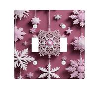 Snowflake Double Light Switch Cover Plate, Winter Festive Star Ornament Winter Peach Plastic Standard Size Toggle Light Switch Cover for New Apartment Home Bedroom Office Decor