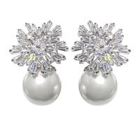 Snowflake Earrings for Women, 925 Silver Studs with Simulated Pearl Drop and Shimmering Zirconia, Jewelry for Weddings, Festivals and Winter Outfits