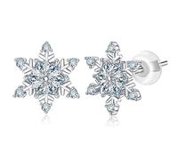 Snowflake Earrings for Women Girls 925 Sterling Silver Stud Earrings Hypoallergenic Cubic Zirconia Earrings for Sensitive Ears Snowflake Jewelry Chrismas Gifts., 13 Millimeters, Metal, Cubic Zirconia