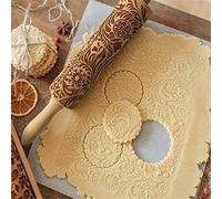 Snowflake Flower Pattern Engraved Wooden Rolling Pin, Wood Embossing Rolling Pin,Non-Stick Embossed Fondant Roller, Dough Gum Paste Roller, DIY Sugar Craft Fondant Biscuit Cake Decorating Tools
