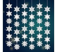 Snowflake Garland Bunting 36 Pcs Winter Christmas Snowflake Decorations Paper Hanging Decoration Xmas Streamer for Winter Wonderland New Year Birthday Party Decor Wedding A8XH6C