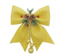 Snowflake glitter Christmas wreath bows adorned with pine cones, pine needles, red berries, and silver pendants, suitable for holiday For Party decoration (Gold)