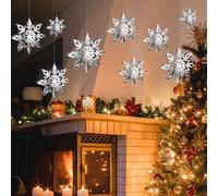 Snowflake Hanging Decorations 12Pcs, Large 3D Paper Snowflakes Decorations, Silver Christmas Snowflake Ornaments for Christmas Tree Indoor Outdoor Ceiling Window