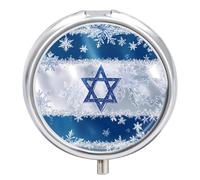 Snowflake Israel Flag Round Pill Box Organiser 3 Compartment Portable Medicine Case