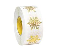 Snowflake Labels - 1 Inch Round Stickers Coated Paper Material 500 Pieces Glue Roll Transparent Glitter | Winter Party Decoration for Crafts, Gift Wrapping, Greeting Cards and