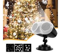 Snowflake LED Christmas Light Projection Laser - 2 Heads, Remote Control, Timer, IP65 Waterproof Outdoor Snowfall Projector