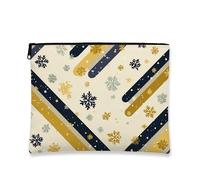 Snowflake Makeup Bag, Beige Abstract Stripes Cosmetic Travel Pouch for Women, Portable Small Canvas Zipper Organizer, Winter Holiday Toiletry Bag, Beige, 7x9 Inch, Pouch