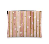 Snowflake Makeup Bag, Peach Stripes Elegant Cosmetic Travel Pouch for Women, Portable Small Canvas Zipper Organizer, Holiday Skincare Toiletry Bag, Peach, 7x9 Inch, Snowflakes