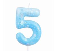 Snowflake Number Birthday Candles, Blue White 5 Birthday Candle for Cake Girls, Frozen Number 5 Candles, White Frozen Snow Candle Cake Topper for Frozen Themed Birthday Decorations Party Supplies